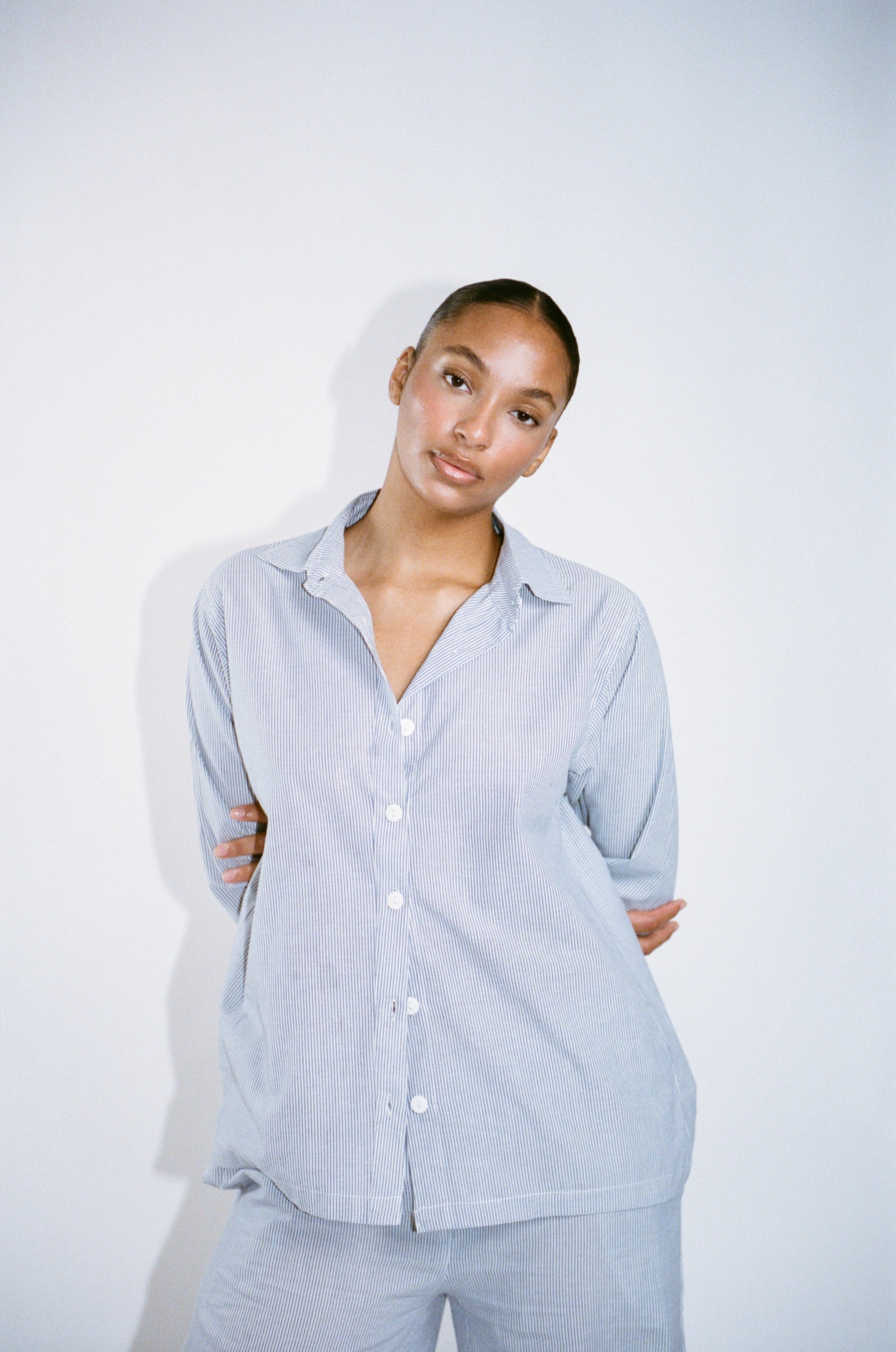 Relaxed Button Down Shirt Sea Blue Stripe