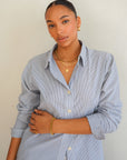 Relaxed Button Down Shirt Sea Blue Stripe