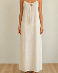 Linen Keyhole Maxi Dress Ecru
