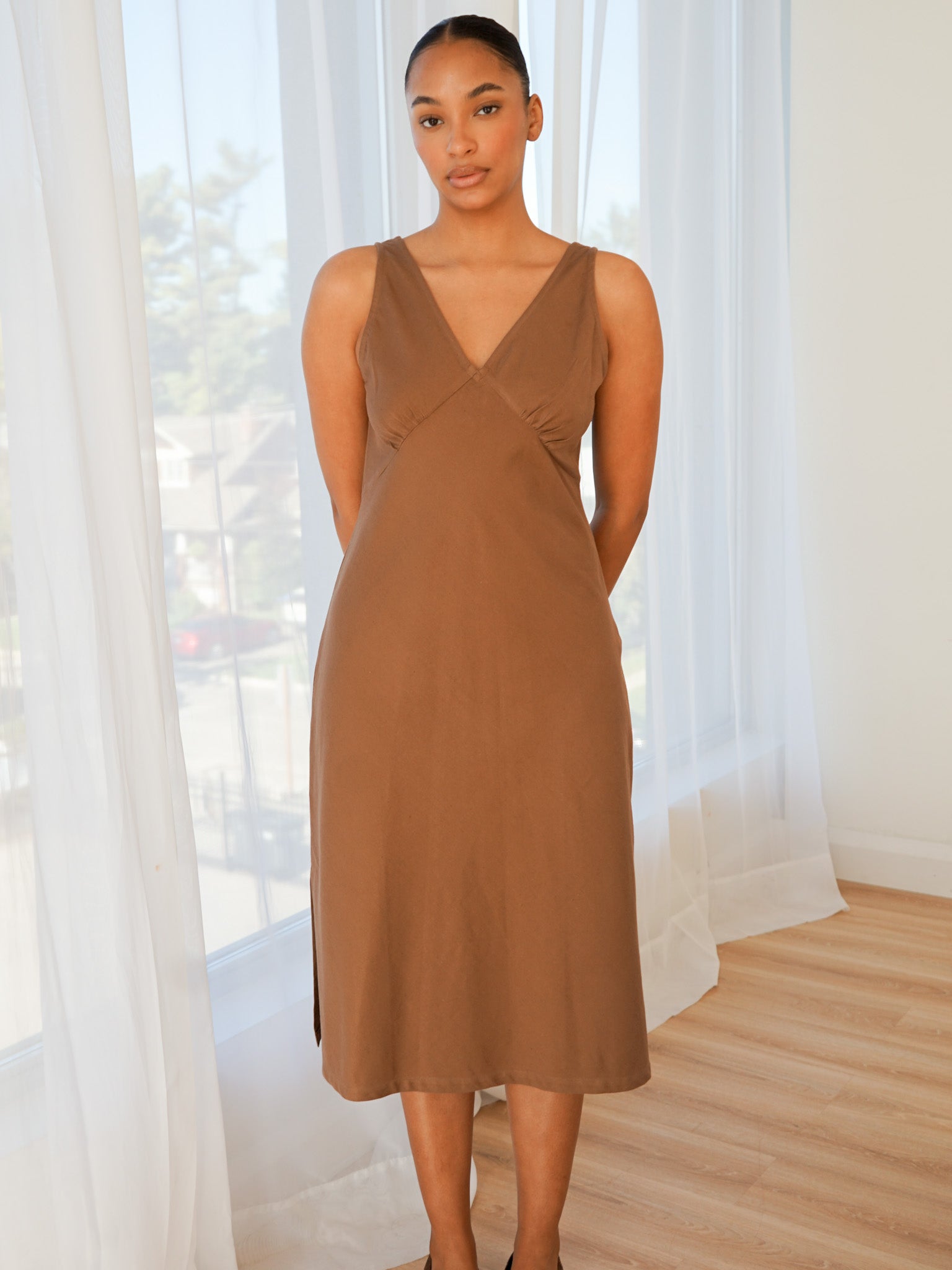 Organic Cotton Midi Slip Dress Toffee Wildflo Studio Organic Cotton Midi Slip Dress Toffee Wildflo Studio