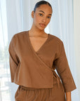 Organic Cotton Wrap Top Toffee
