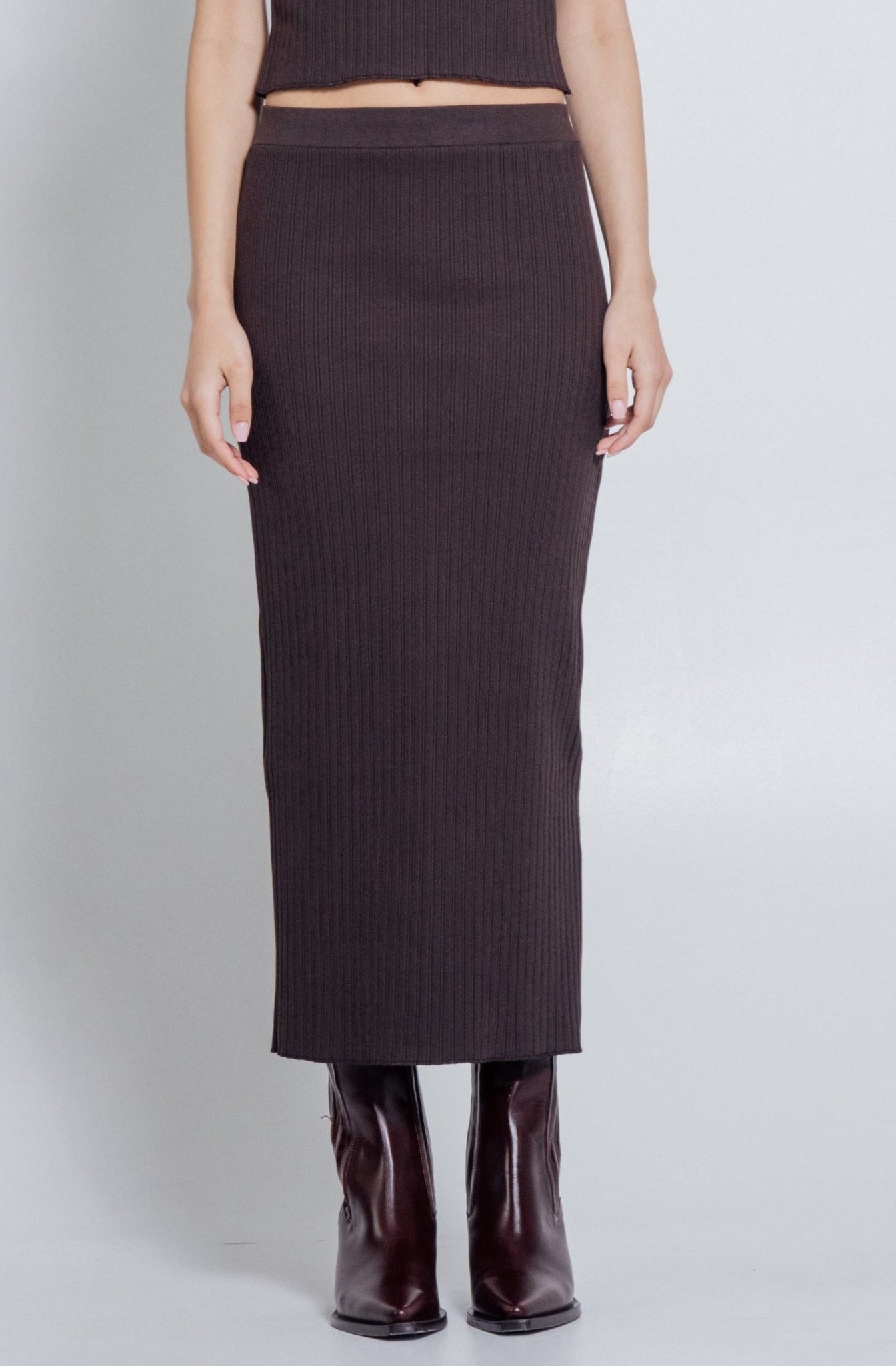 Rib Knit Midi Skirt Hickory