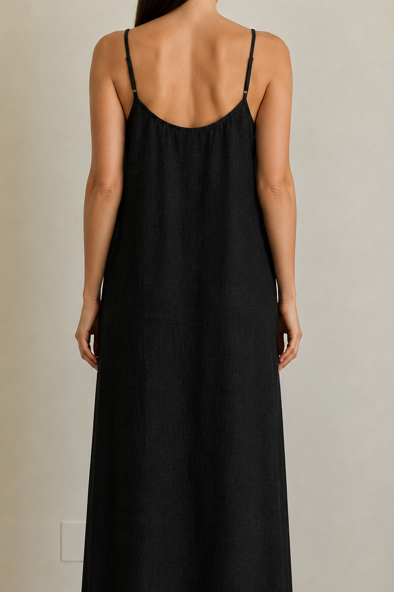 Linen Keyhole Maxi Dress Ink – Wildflo Studio