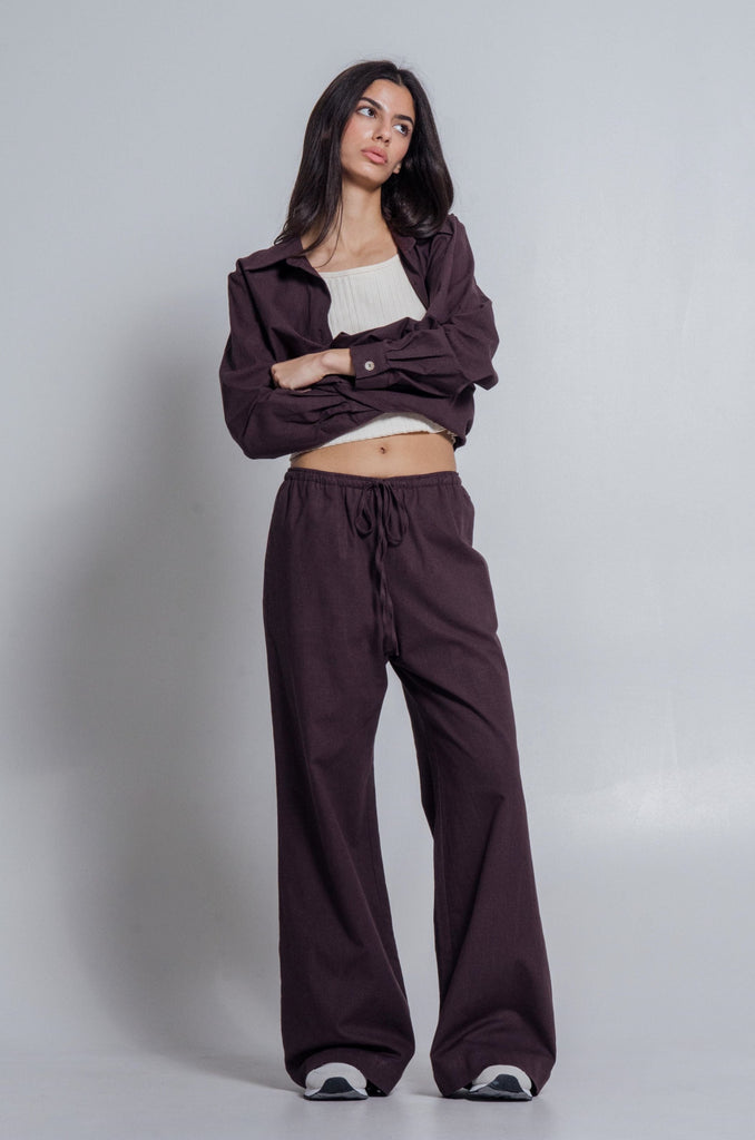 Ensemble Pantalon en Lin Merlot