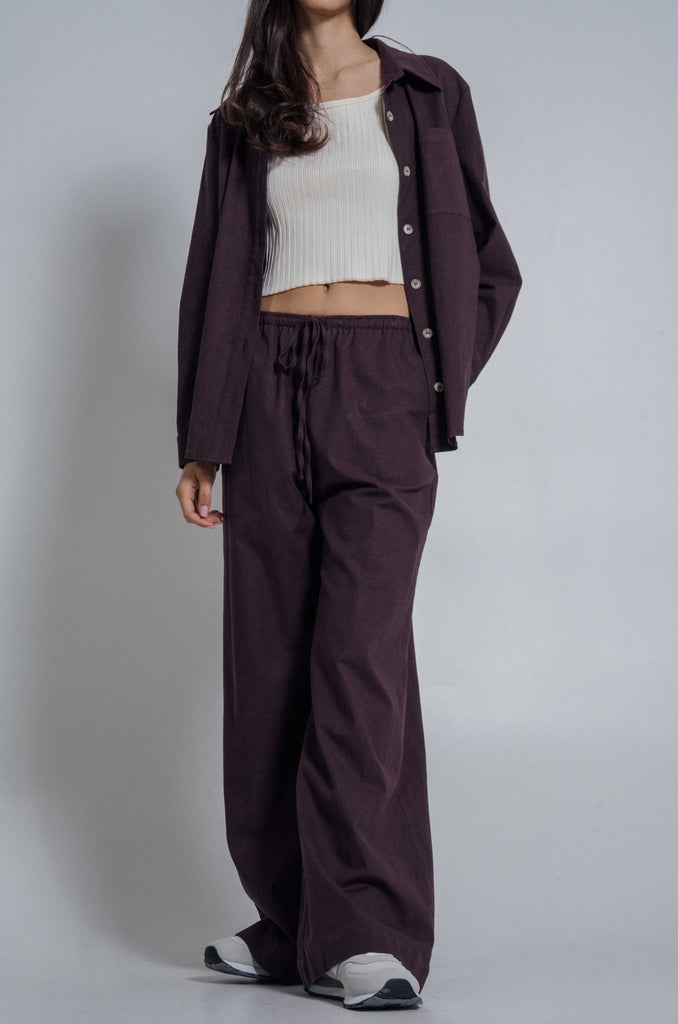 Ensemble Pantalon en Lin Merlot