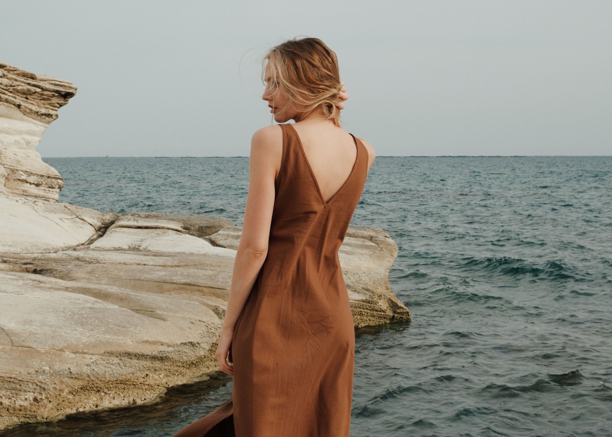 Organic Cotton Midi Slip Dress Toffee