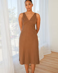 Organic Cotton Midi Slip Dress Toffee