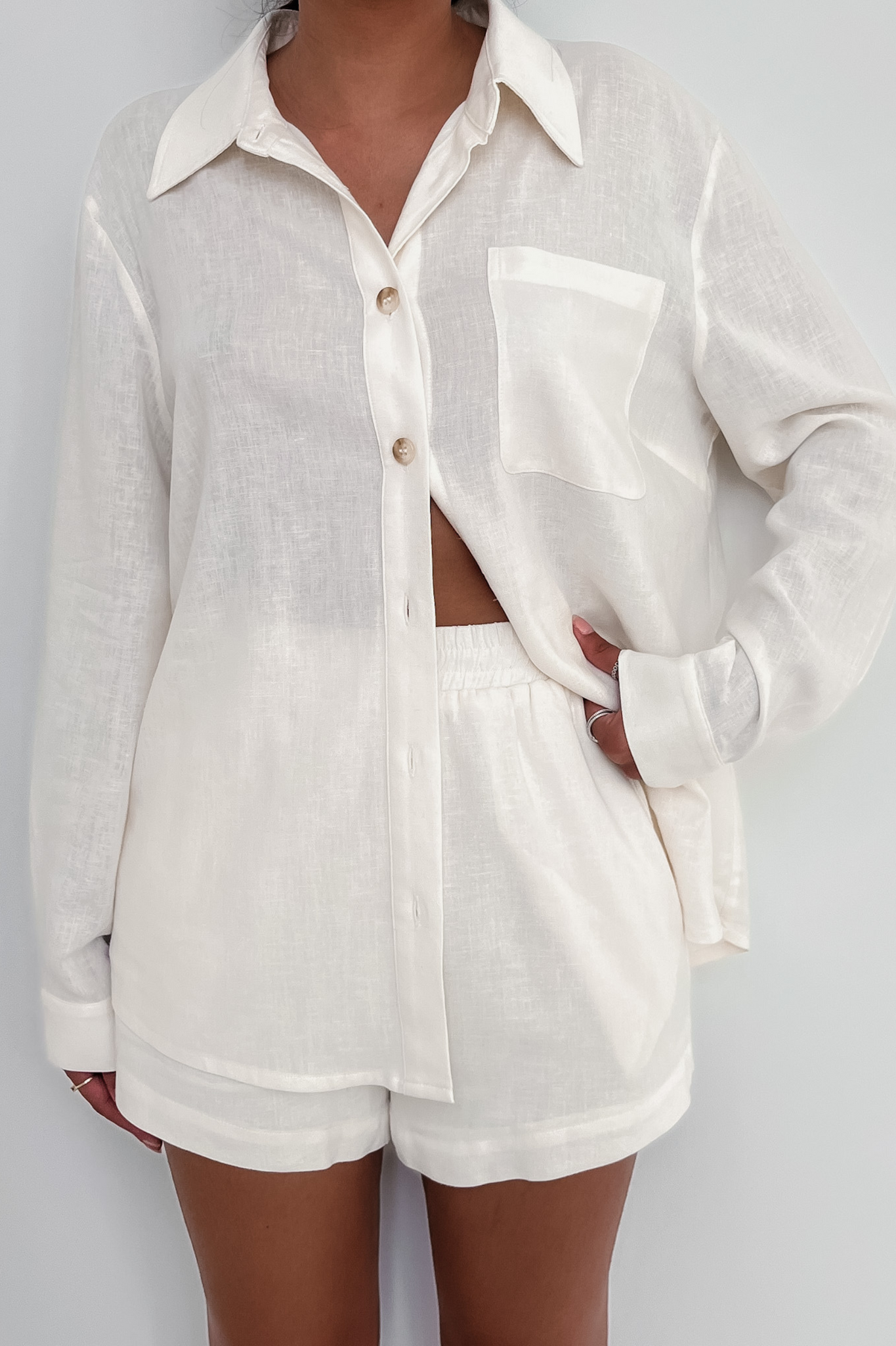 Linen Shorts Set Pearl