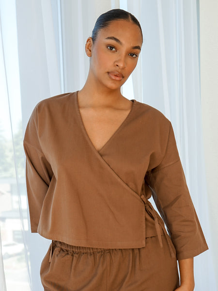 Organic Cotton Wrap Top Toffee – Wildflo Studio