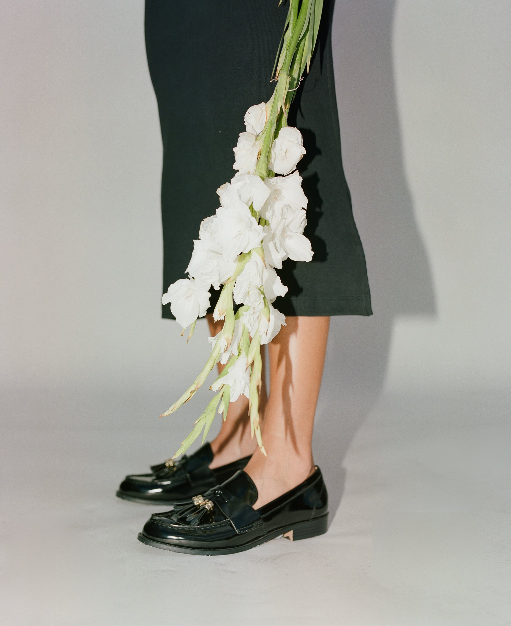 Ribbed Midi Skirt Jet Black