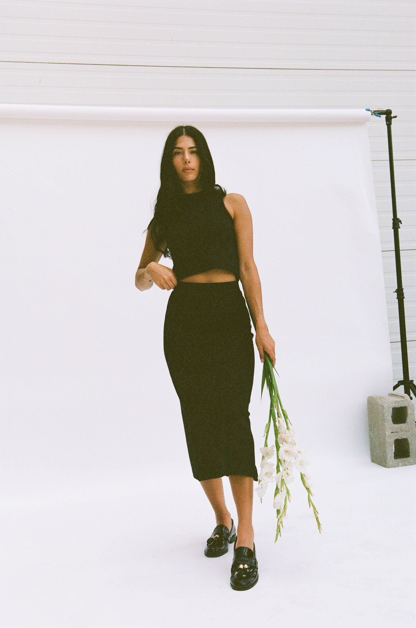 Ribbed Midi Skirt Jet Black