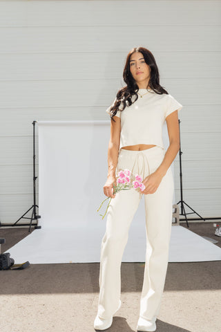 Wide Leg Lounge Pants Cream