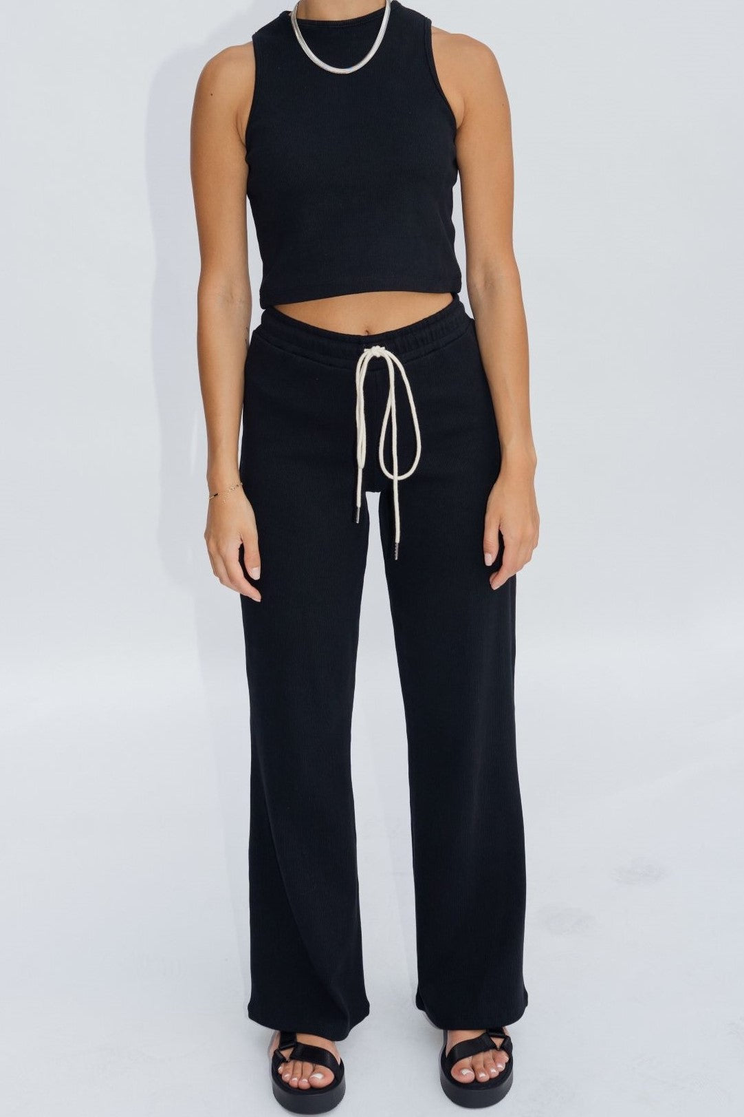 Wide Leg Lounge Pants Jet Black