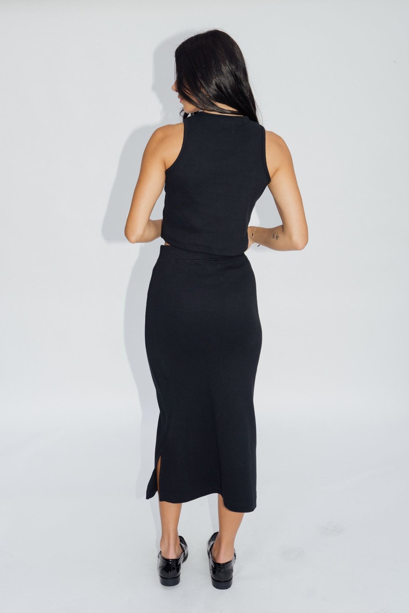 Ribbed Midi Skirt Jet Black