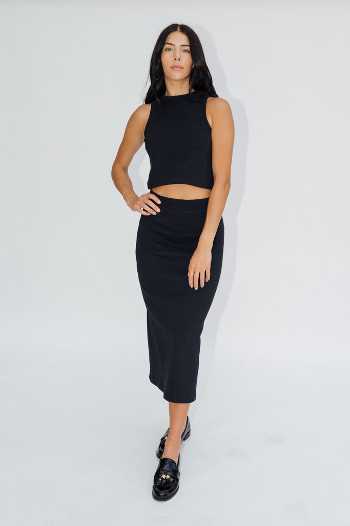 Ribbed Midi Skirt Jet Black