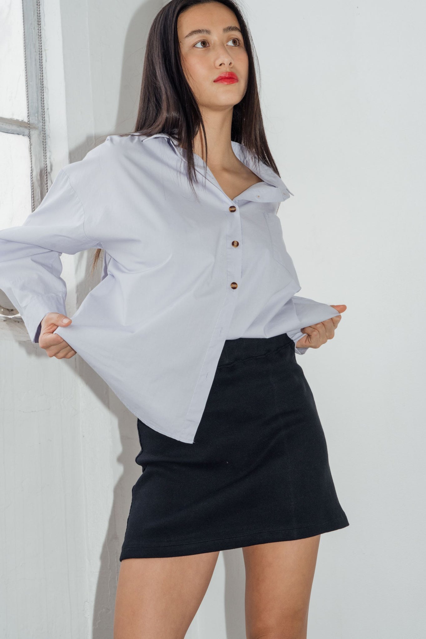 Ribbed Mini Skirt Jet Black
