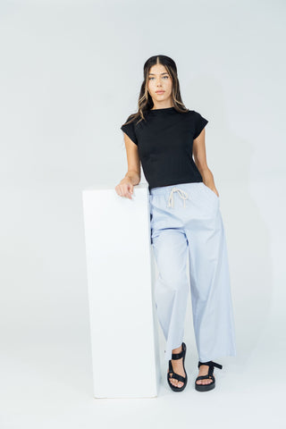 Poplin Wide Leg Pants Light Blue