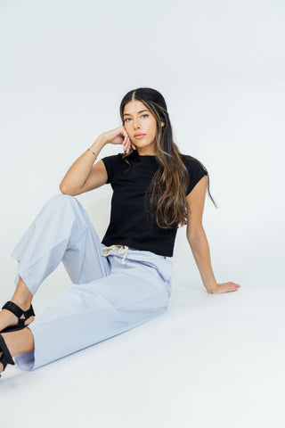 Poplin Wide Leg Pants Light Blue