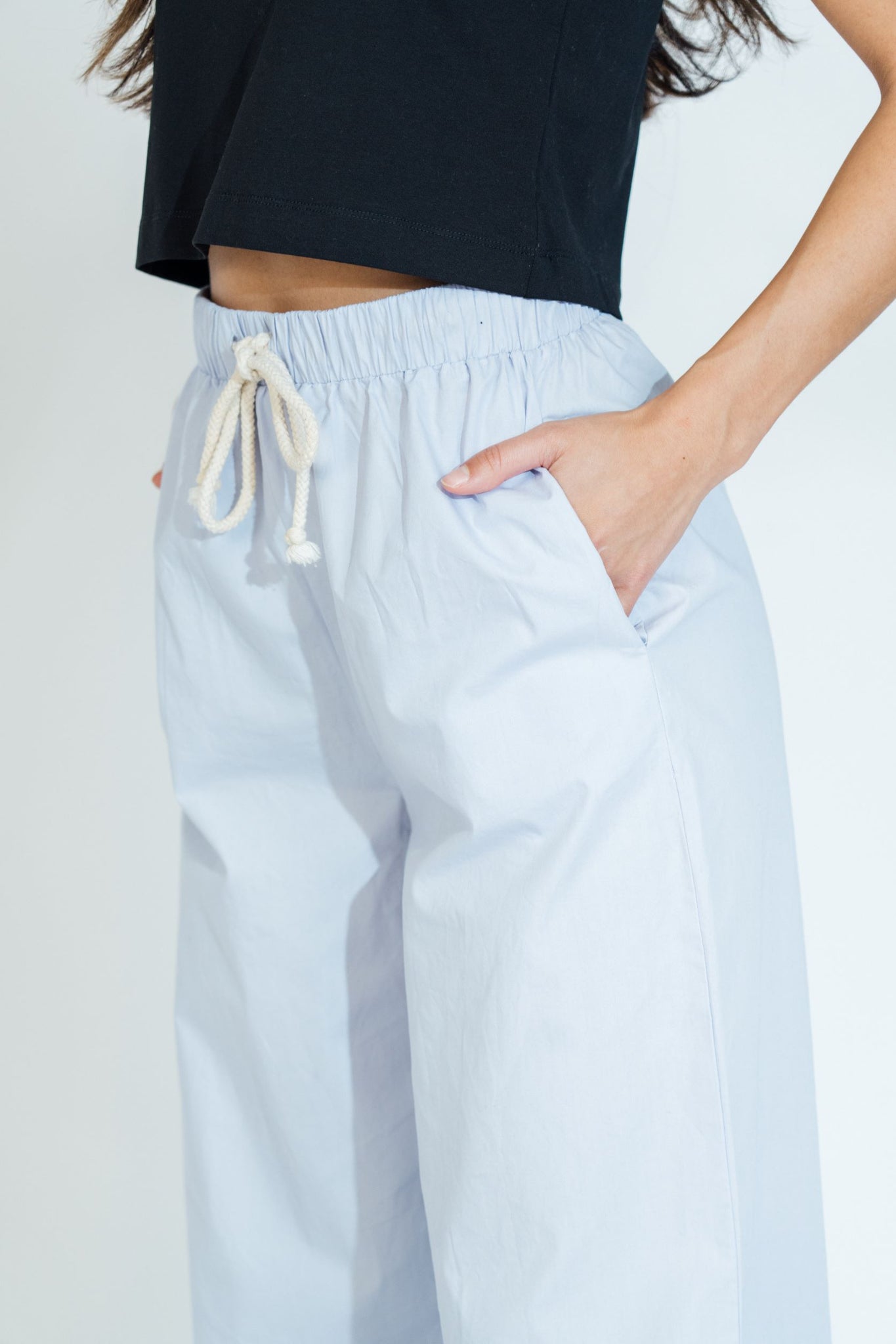 Poplin Wide Leg Pants Light Blue