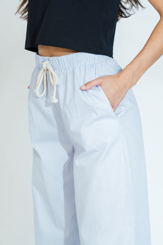 Poplin Wide Leg Pants Light Blue