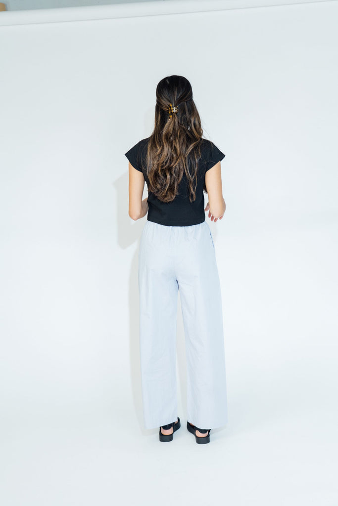 Poplin Wide Leg Pants Light Blue