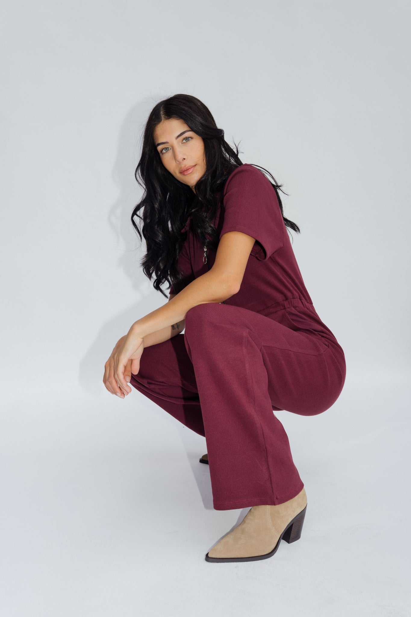 Ribbed Polo Jumpsuit Sangria