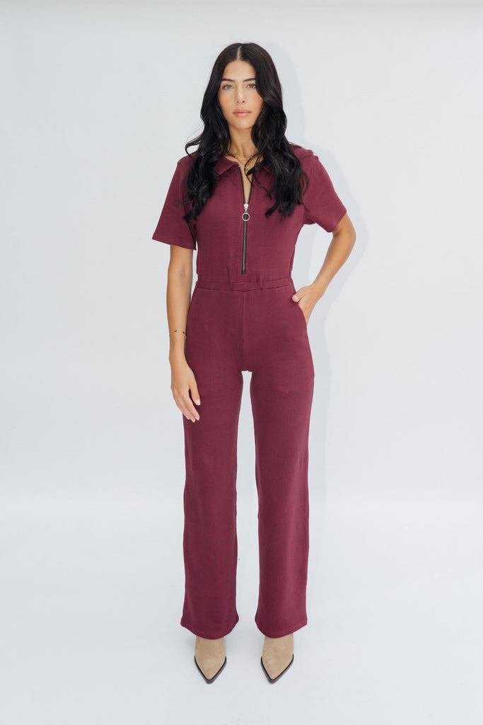 Ribbed Polo Jumpsuit Sangria