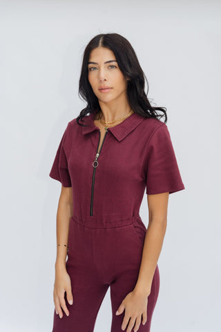 Ribbed Polo Jumpsuit Sangria
